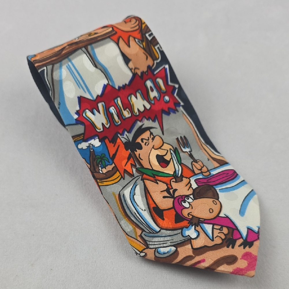 Vintage Hanna-Barbera Fred Flinstone Wilma Neck Tie 100% Silk H64